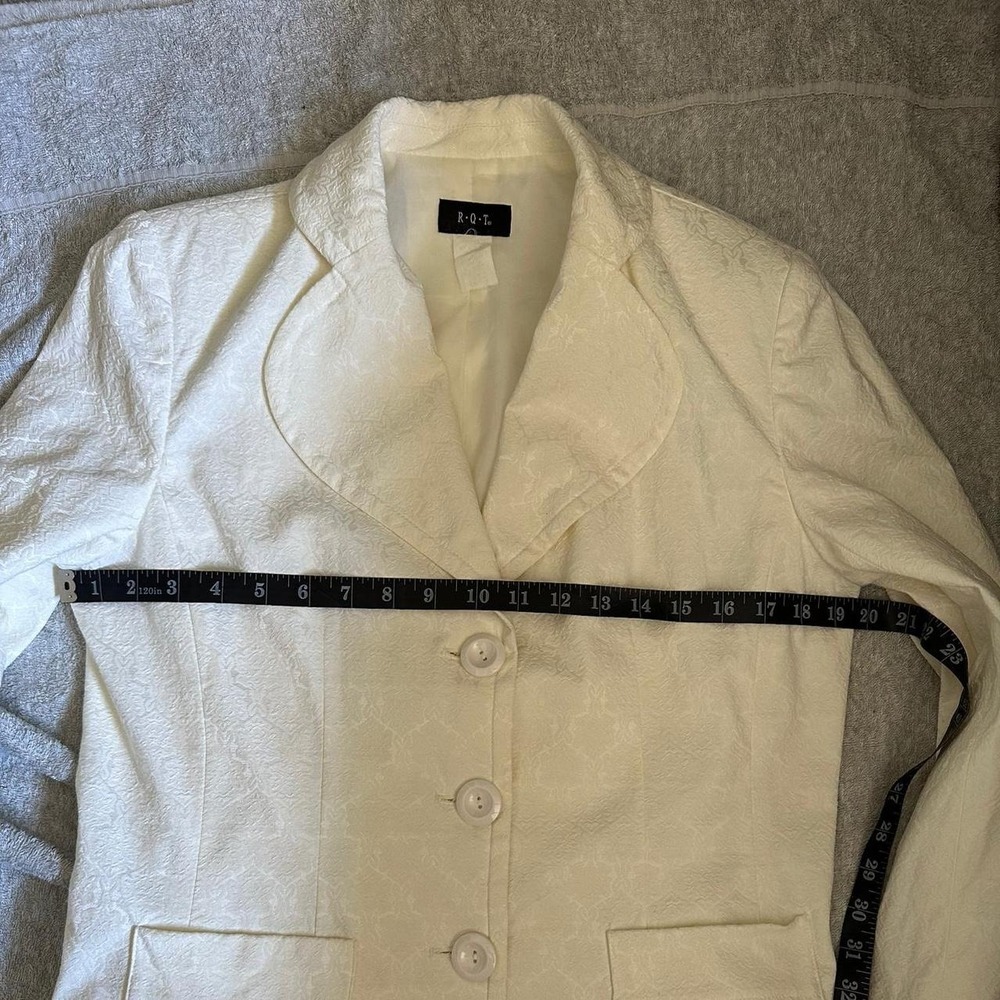 RQT Vintage Cream Jacquard Blazer Oversized Collar Regency Twee Jacket Medium - Picture 8 of 8
